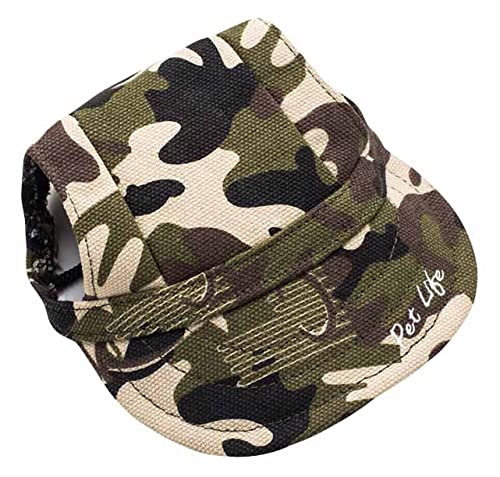 Pet Life ® Camouflage Patterned Dog Hat With Uv Coverage Protection - Provides More Shade Than A Dog Banadana - Features Ear Holes And Adjustable Jaw-Strings For Quick Slip-On Access