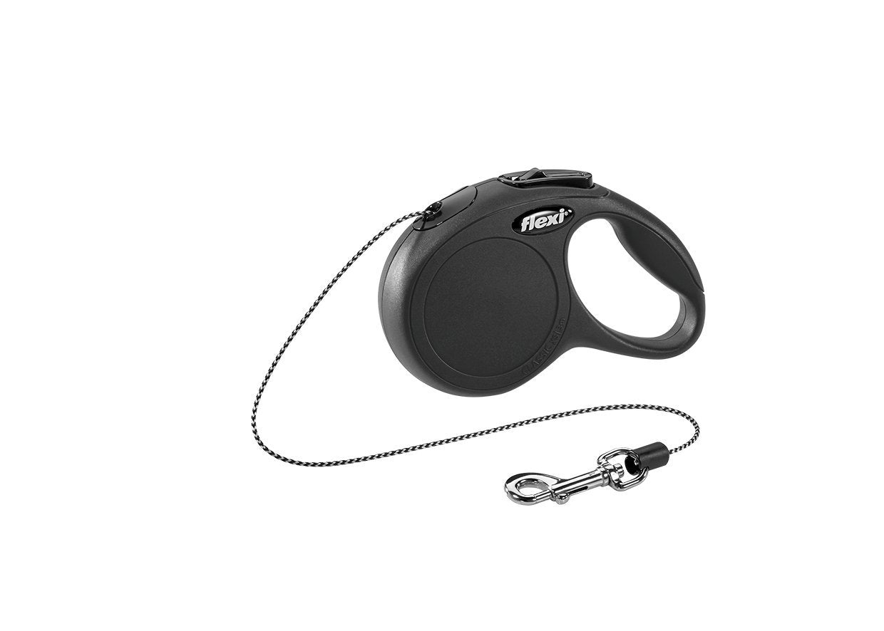 Flexi New Classic Cord Black Retractable Dog Cat Lead Extra Small 8Kg - 3M