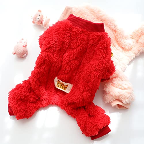 Loyanyy Plush Dog Pajamas For Cold Weather 4 Legged Clothes For Dog Cat Stretchy Puppy Kitten Onesie With Buttons Warm Soft Pet Jumpsuit Winter Coat Red X-Large