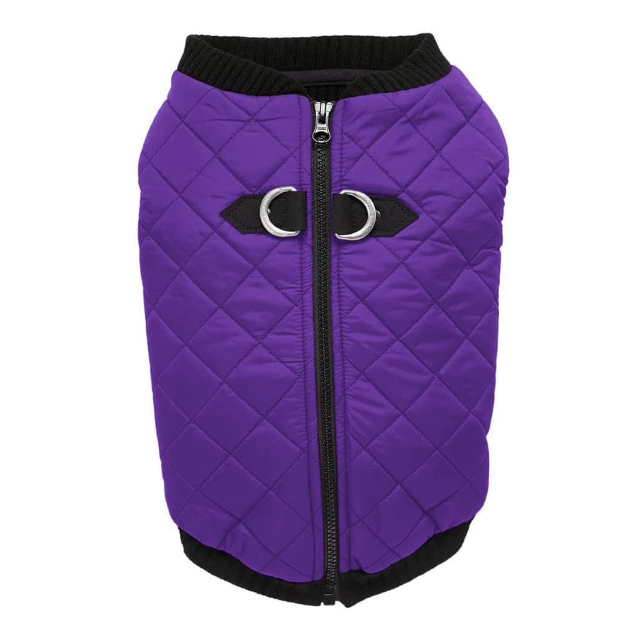 Gooby Fashion Vest Dog Jacket - Violet, X-Large - Warm Zip Up Dog Bomber Vest With Dual D Ring Leash - Winter Water Resistant Small Dog Sweater - Dog Clothes For Small Dogs Boy Or Medium Dogs