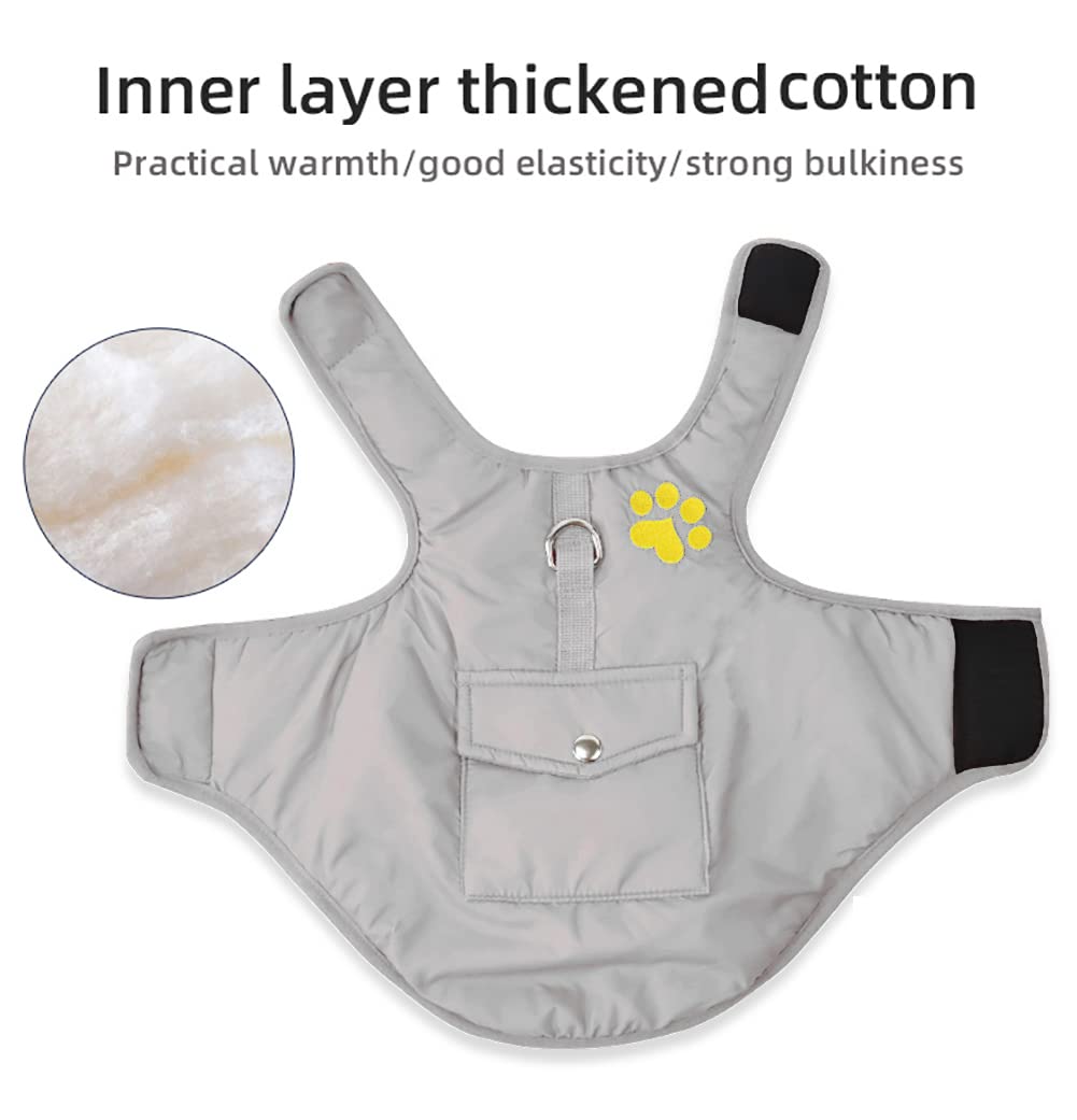 Doggiekit Dog Cold Weather Costs, Reversible Waterproof Warm Dogs Jacket Vest Winter Coat With Pocket And D-Ring, Windproof Pet Cotton Clothes For Smell Medium Large Dogs Cats (Small, Gray)