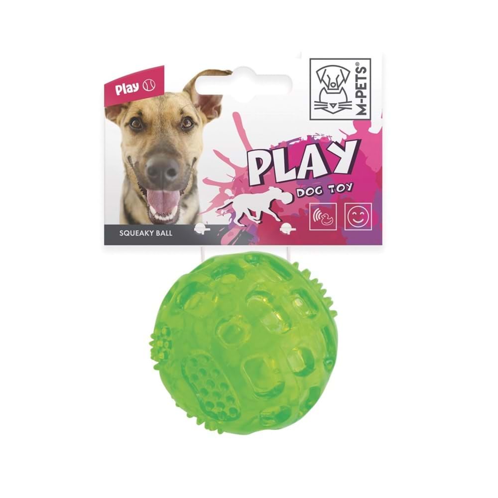MPETS Squeaky Ball, Durable Hard Shell Dog Toy, Varied Textures for Dental Health, Builtin Loud Squeaker & Erratic Bounce, for