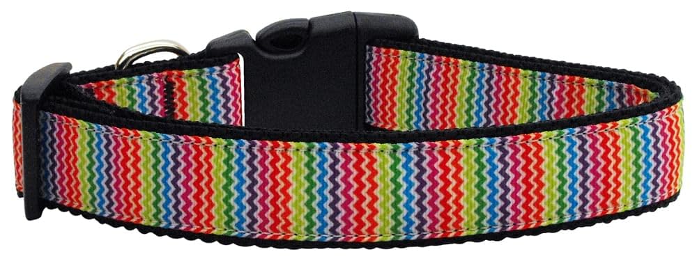 Pet Dog & Cat Nylon Collar or Leash, &quot;Zigzaggy Rainbow&quot; MD Narrow Collar
