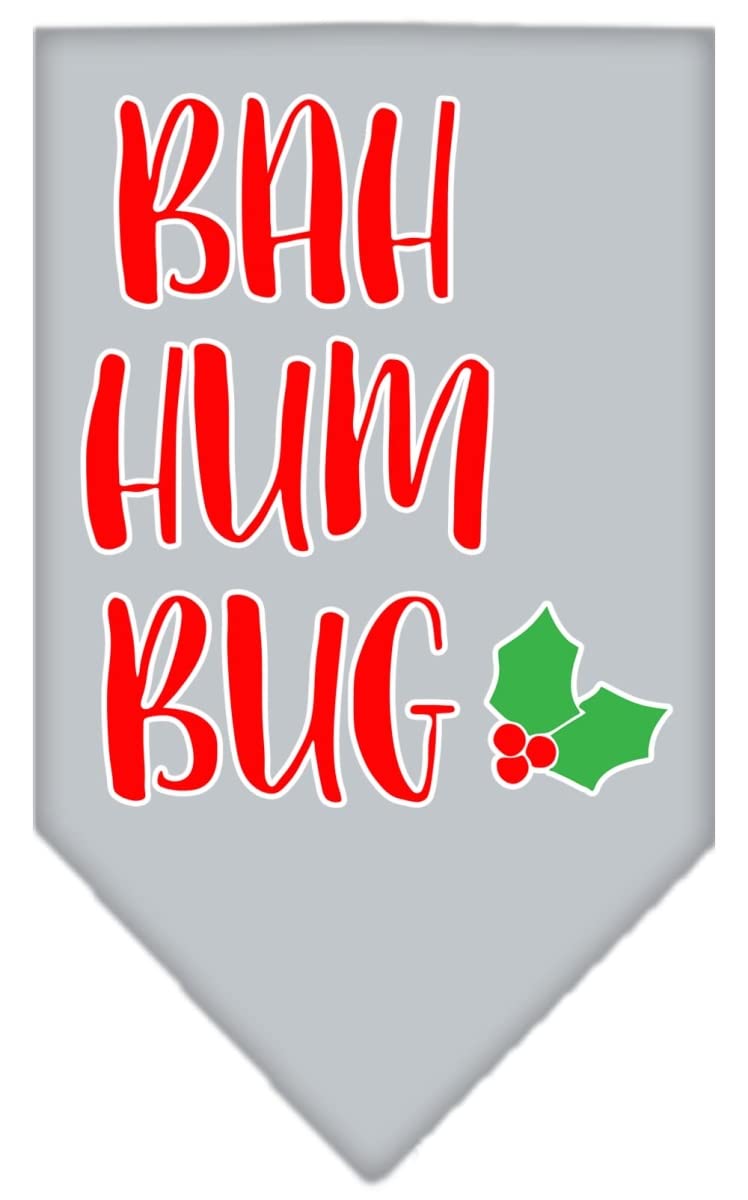 Christmas Pet and Dog Bandana Screen Printed, "Bah Humbug" Grey Large