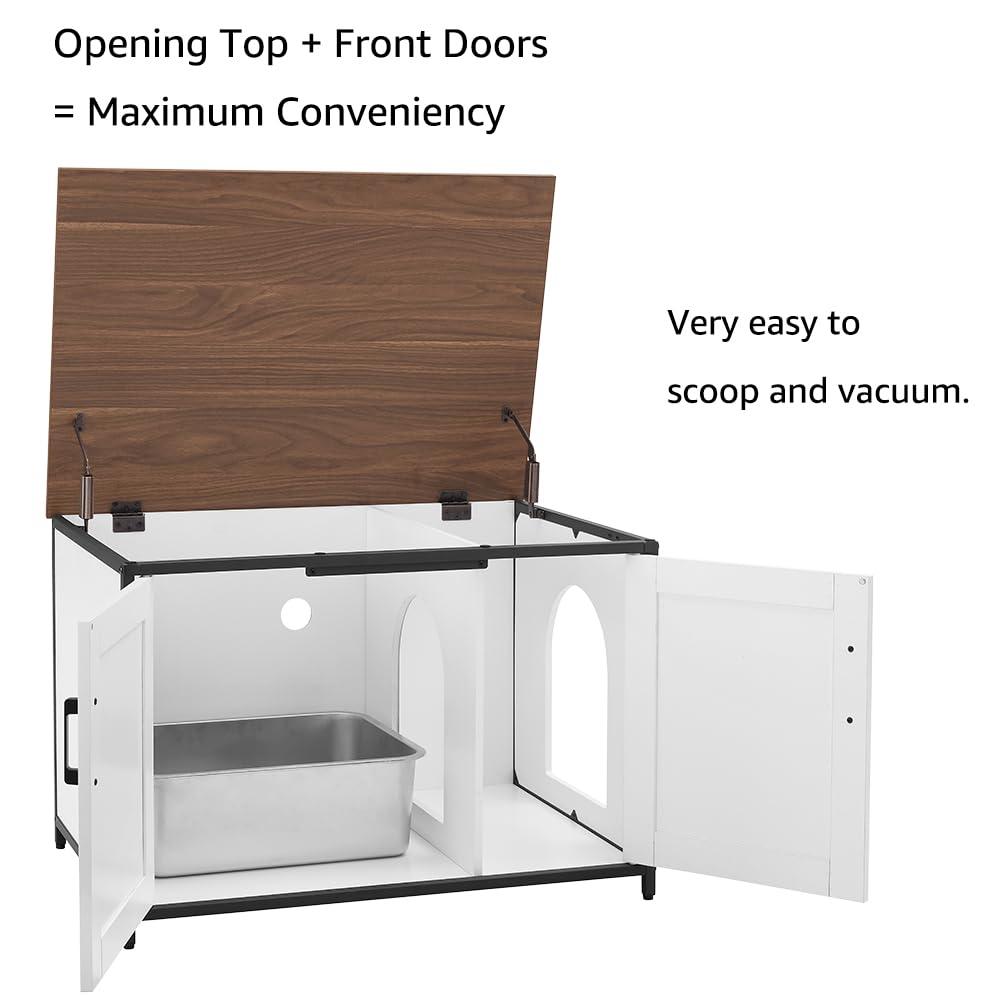 unipaws Extra Large Cat Litter Box Enclosure Furniture with Top Opening, XL Washroom Bench for Cats with Removable Divider, Jumb