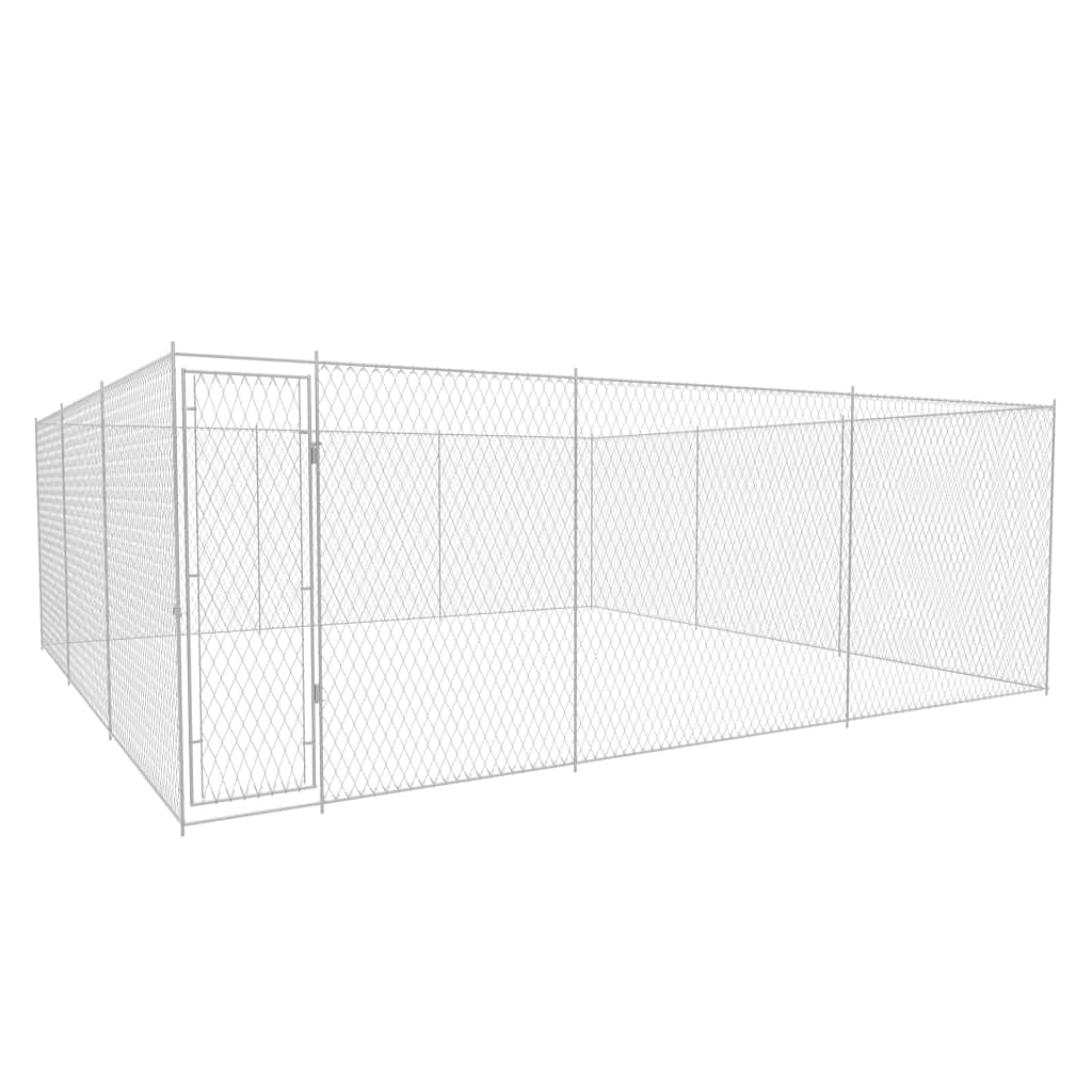 Vidaxl Outdoor Dog Kennel Dog House Dog Cage With 4 Anchors Hot-Dip Chain Link Fence Lockable Kennel Galvanized Steel 224.4'X224.4'X72.8'