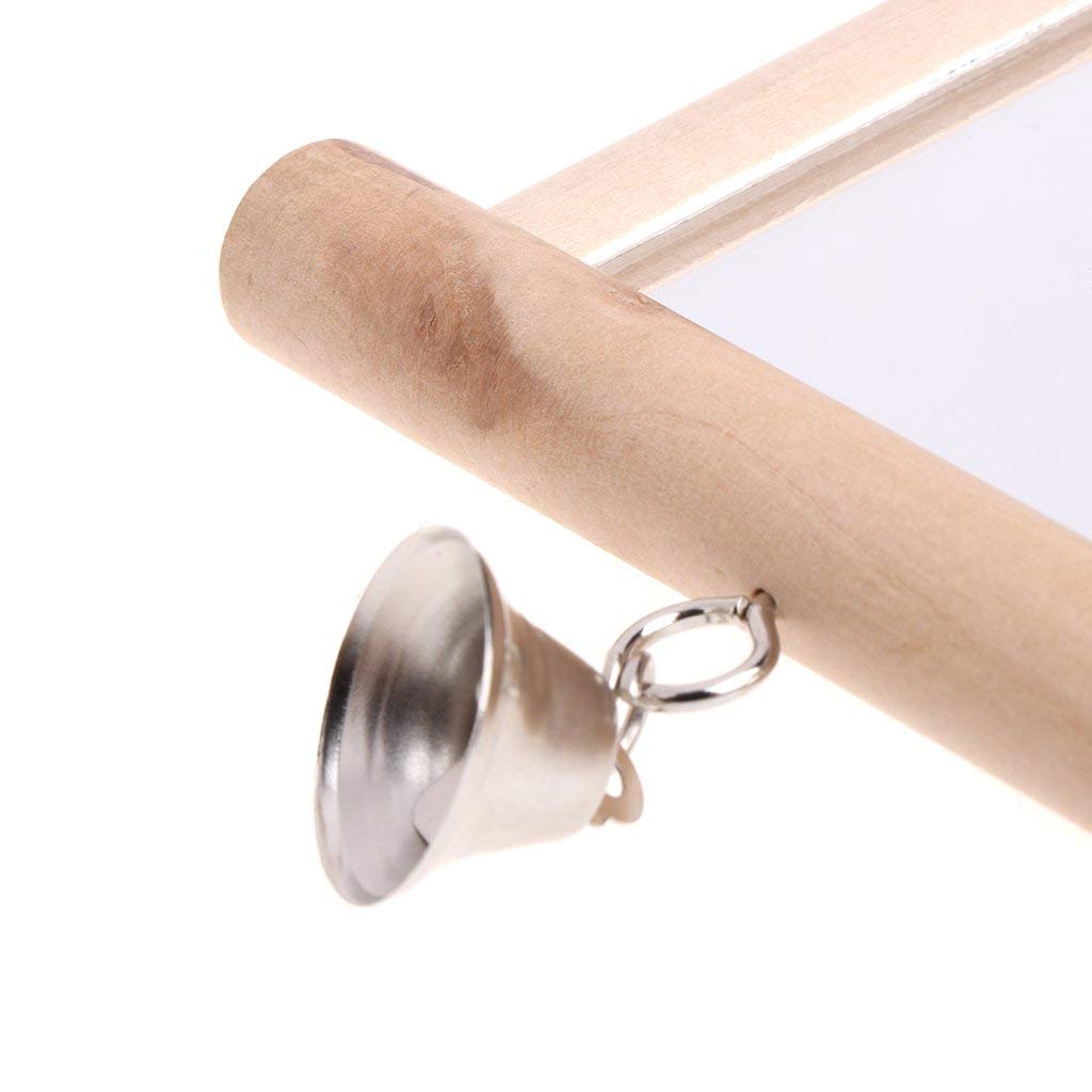 Bird Mirror Wooden Hanging Swing Interactive Play Toys For Small Parrot Budgies Macaw African Grey Parakeet Cockatiel Conure Lovebird Cage Accessories (Bird Mirror With Bell-One)