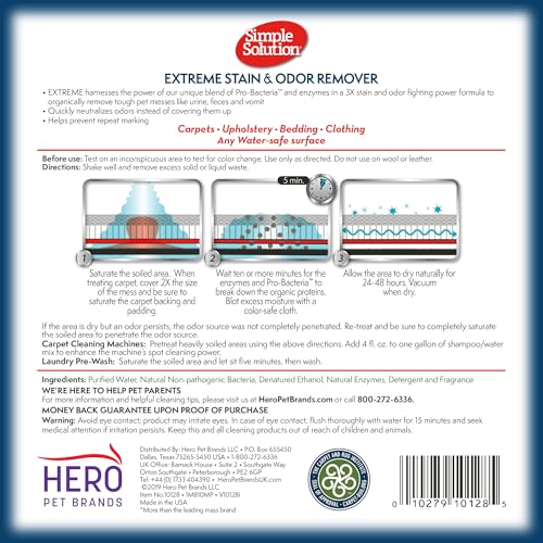 Simple Solution Extreme Pet Stain And Odor Remover | Enzymatic Cleaner With 3X Pro-Bacteria Cleaning Power | 1 Gallon , 128 Fl Oz (Pack Of 1)