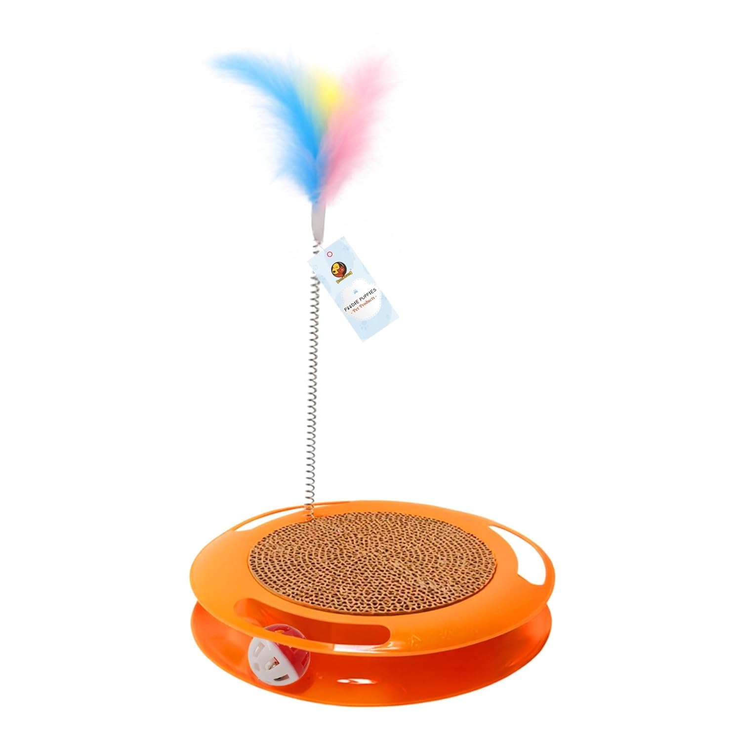 Foodie Puppies Interactive Cat Scratching Playboard (Whirl N Scratch) | Scratch Tray Toy With Feather Teaser & Rotating Bell Bal