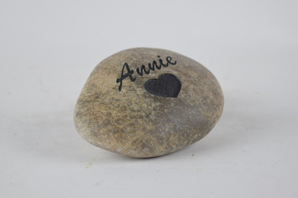 Pet Memorial Headstone Grave Marker - Natural Stone River Rock Sandblast Engraved With Your Pets Name And A Heart For Dog - Cat