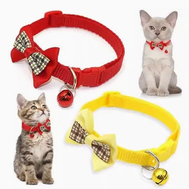 Puppy Collar With Bell, 2-Pack Biue Dog Collar With Bell Cute Bowtie Cat Collar Nylon Adjustable Buckle For Xxs Xsmall Girl Pets