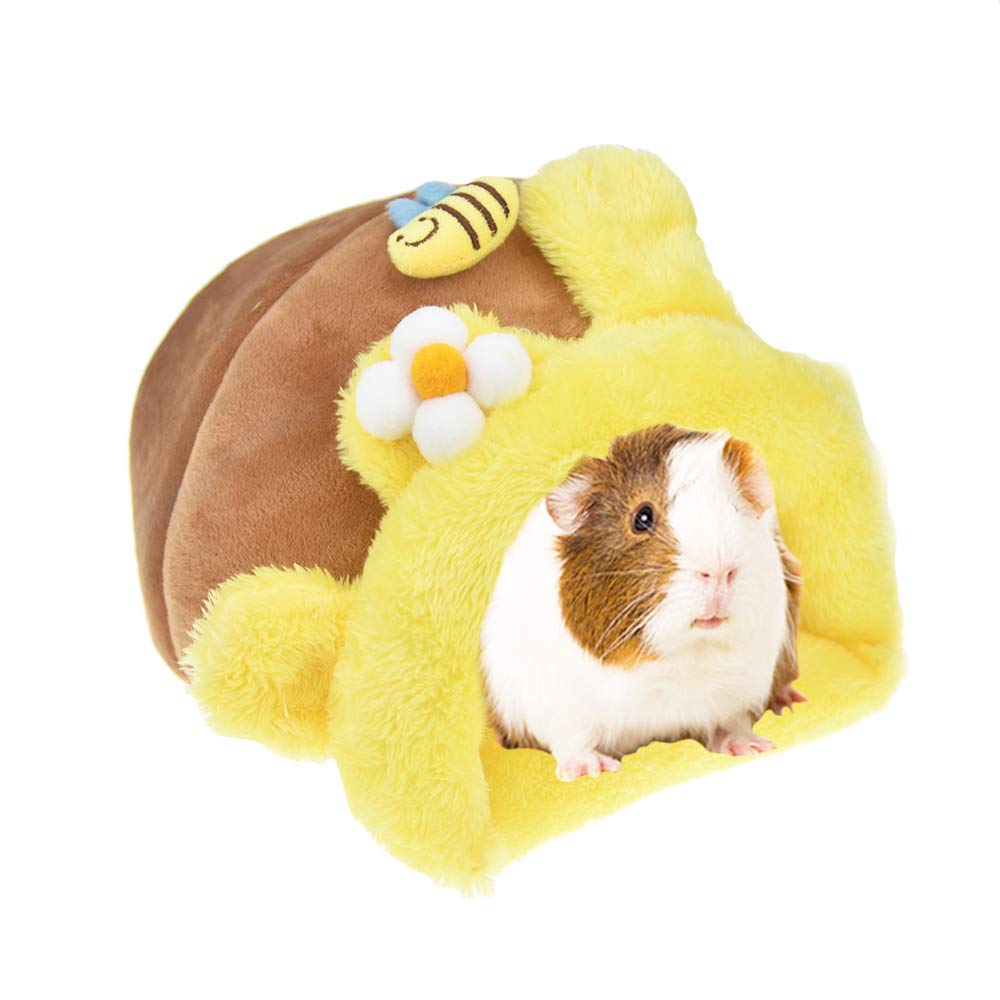 Muyaopet Rabbit Guinea Pig Snuggle Sack Fleece Bed For Cage Small Animal Hamster Chinchilla Bed House For Squirrel Rat (L, Yellow Bee)