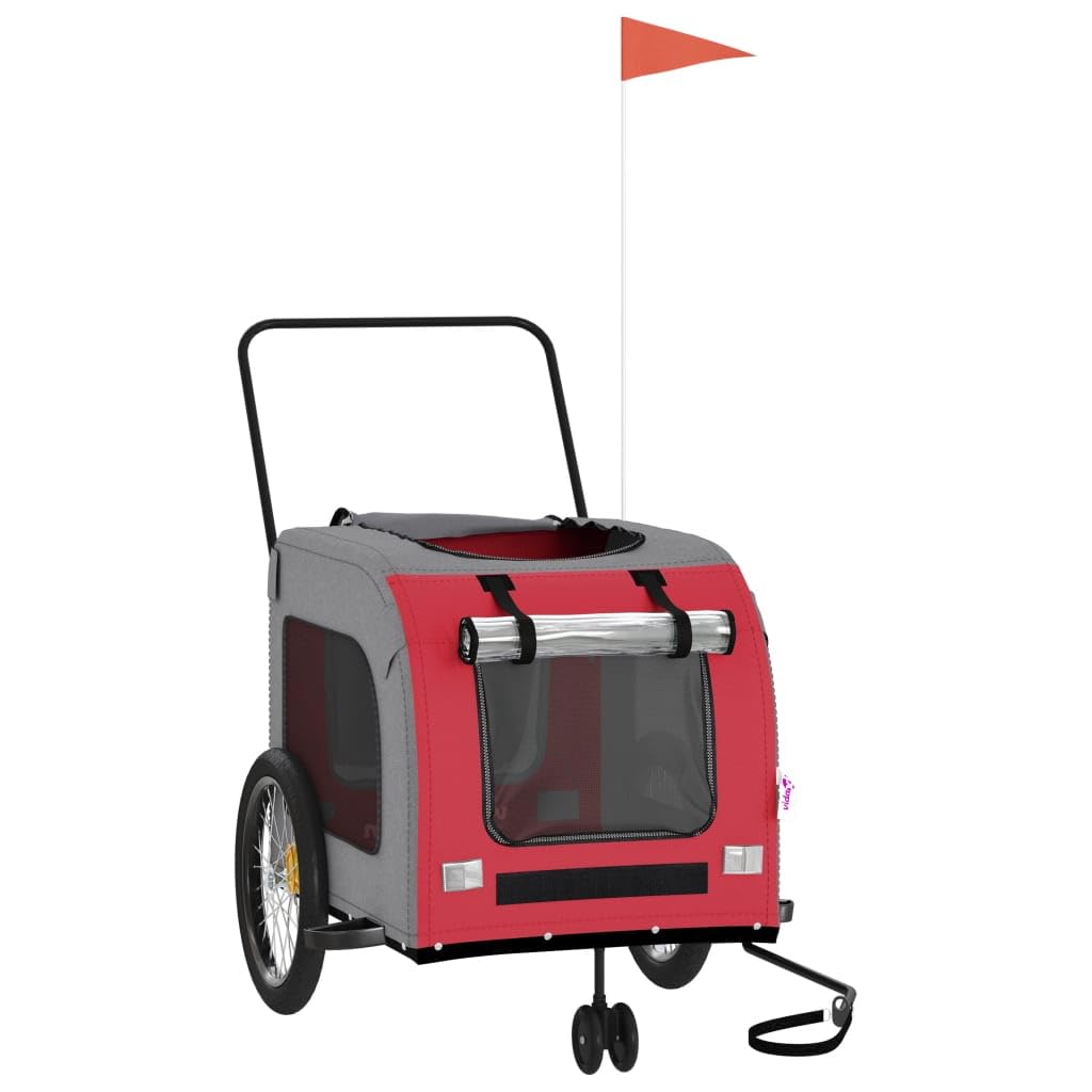 vidaXL Pet Bike Trailer Red and Gray Oxford Fabric and Iron