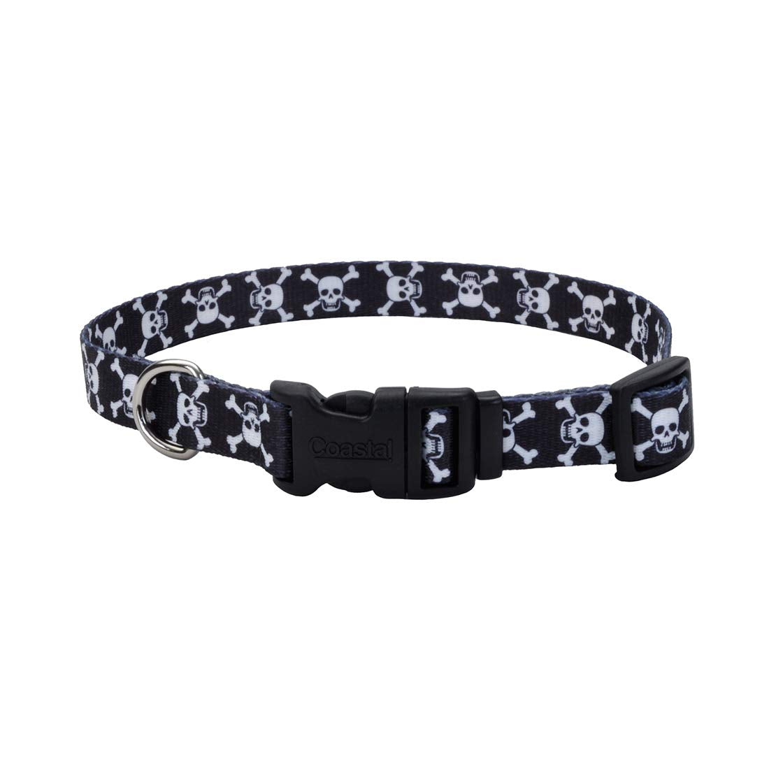 Coastal Pet Styles Adjustable Dog Collar - Stylish Patterned Fabrics - Snap-Lock Buckle - Adjustable Dog Collar - For Small, Medium Or Large Dogs - Black Skulls - 3/4' X 14-20'