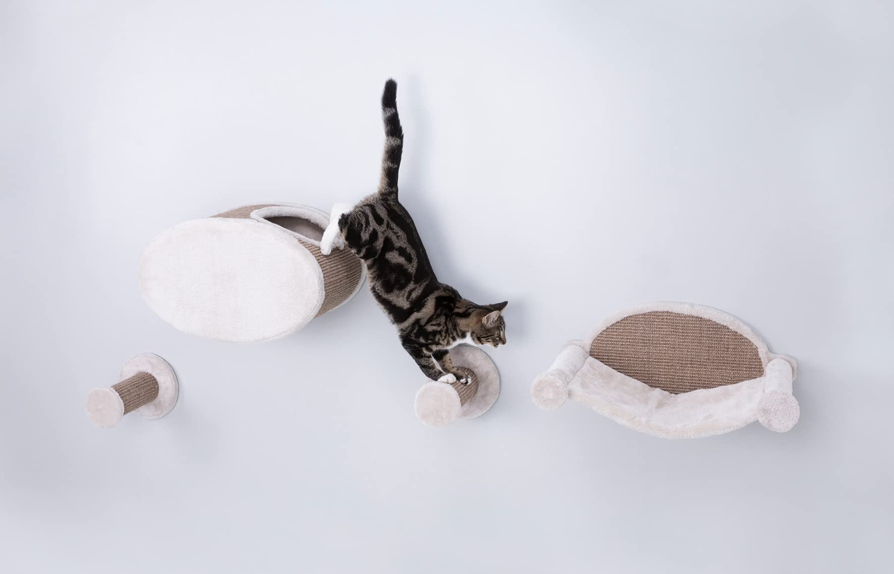 Trixie Wall Mounted Cat Lounge Set, Hammock And Condo With Two Steps, Cat Furniture, Scratching Post, Brown