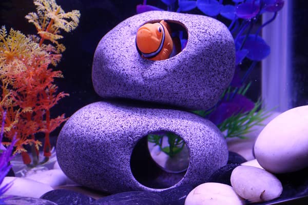 Aquazoo Premium Aquarium Decorations Rock Caves, Fish Tank Decorations, Fish Tank Rocks For Betta Cichlid Hiding Breeding Spawning, Professional Fish Hideout Decor For Territorial Fish (2 Pieces Set)