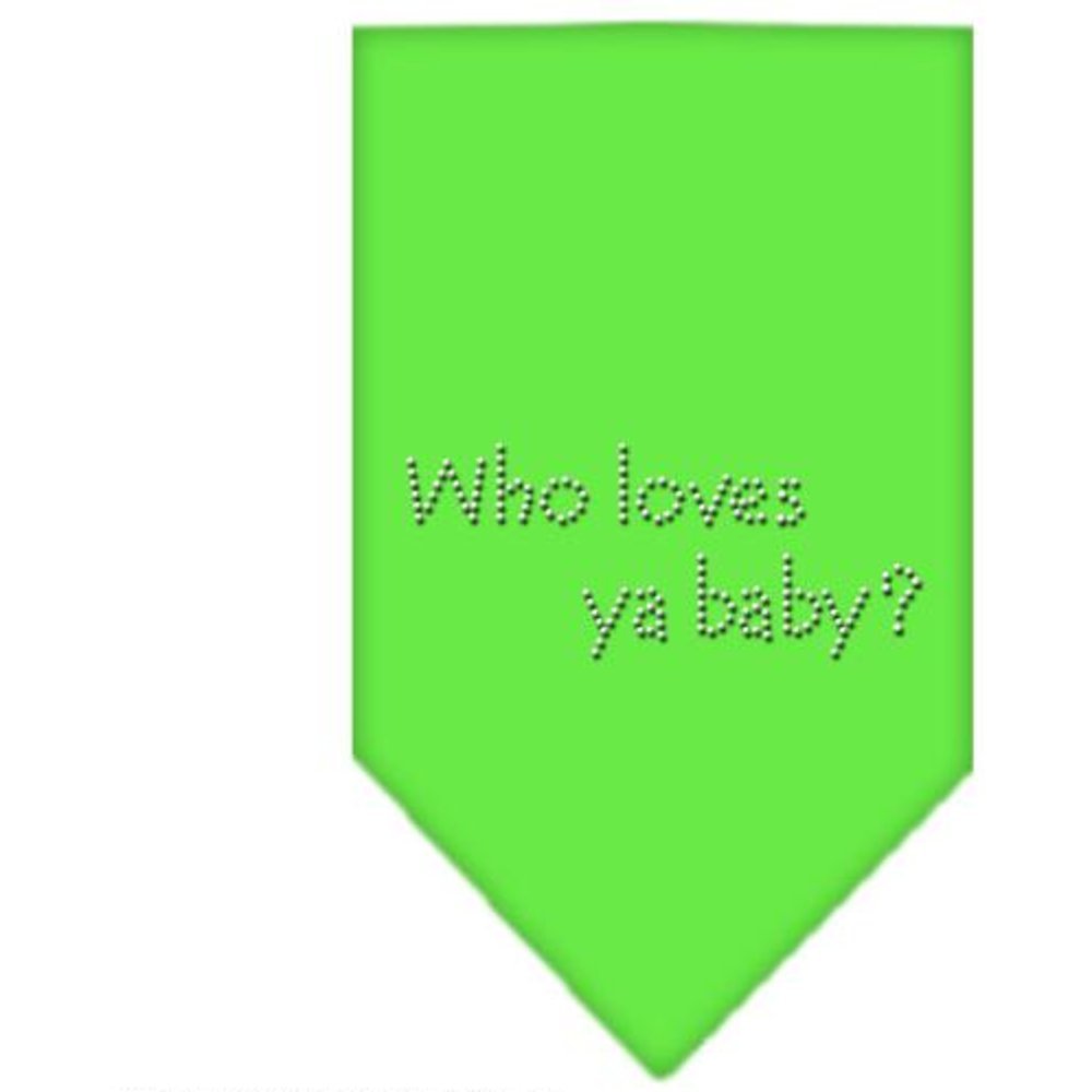 Mirage Pet Products Who Loves Ya Baby Rhinestone Bandana, Large, Lime Green