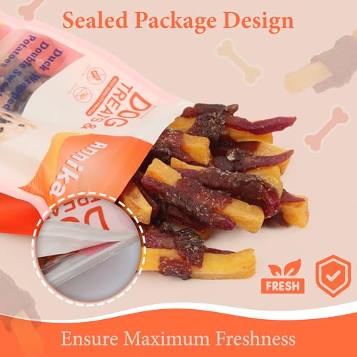 Duck Wrapped Double Sweet Potato Dog Treats - High Protein, Low Fat Chews for Training - Sweet Potato Jerky Dog Treats for Small
