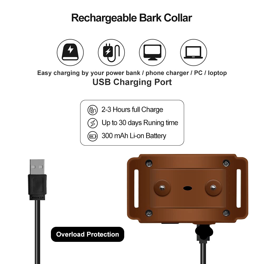 Petjoy Dog Bark Collar, Barking Training Collar Waterproof & Rechargeable, Automatic Shock Control Prong Collar With Beep & Shoc