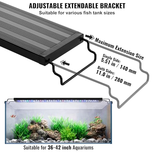 VEVOR Aquarium Light, 26W Full Spectrum Fish Tank Light with 5 Levels Adjustable Brightness, Adjustable Timer and Power-Off Memo