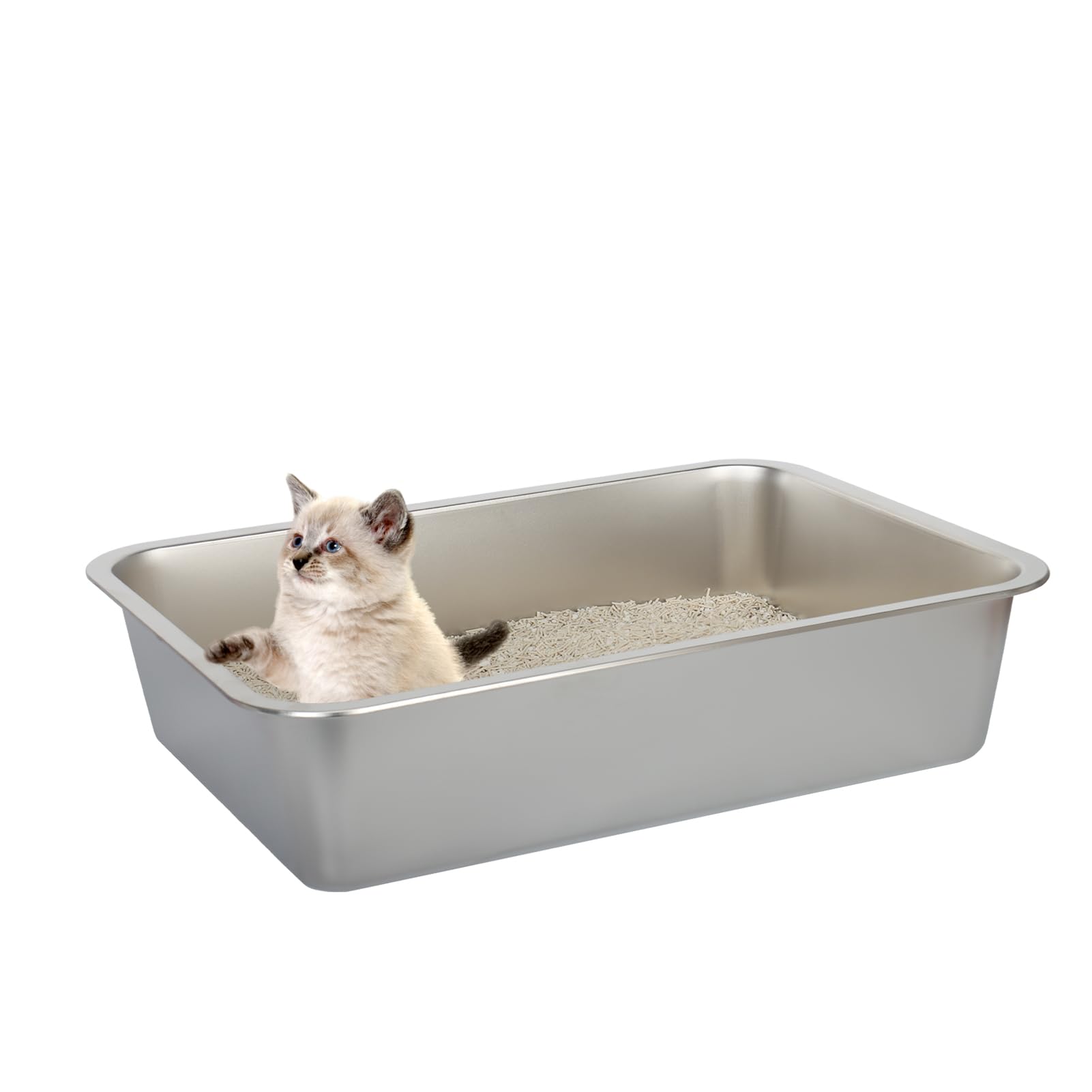 Cat Litter Box - Kitty Litter Boxes-Metal High Sided Cat Pan, Indoor Litter Tray, No Smell, Easy to Clean, Pet Toilet Supplies f