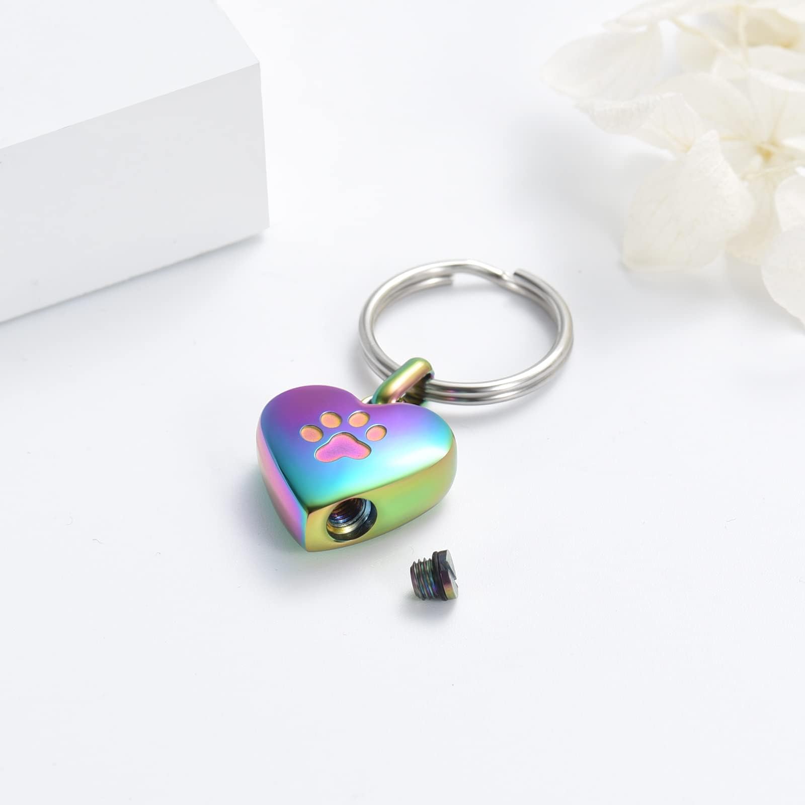 zeqingjw Pet Heart Cremation Jewelry for Ashes for Dog/Cat Paw Memorial Urn Keychain Urn Pendant Memorial Keepsake Jewelry