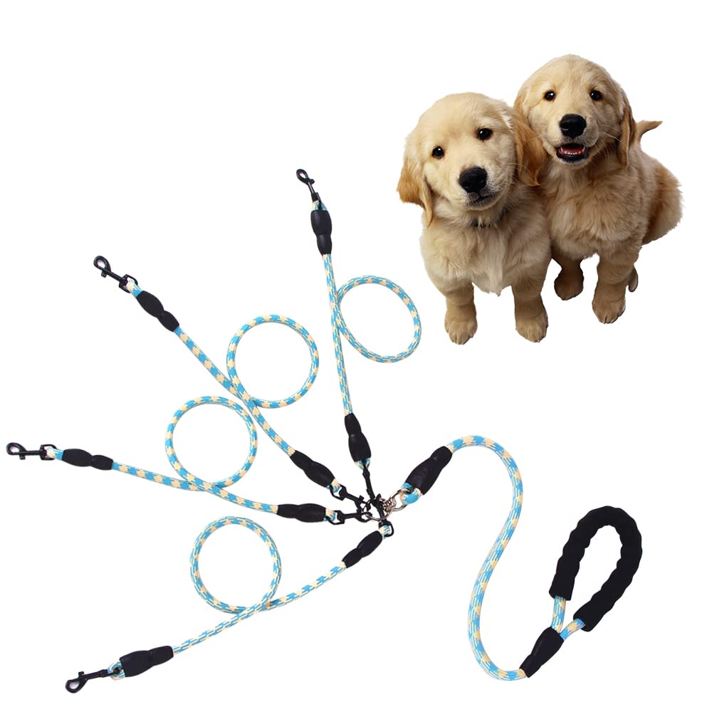 Four Dog Training Leash With Reflective, 360 Swivel No Tangle, Comfortable For Large Medium Small Dogs (Blue, Four Leashes)