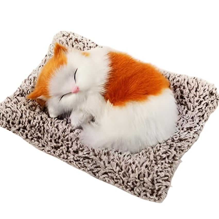 Zentro Realistic Sleeping Cat Toy With Cushion Bed And Purring Sound, Soft Plush Cat Model For Display Or Gifting