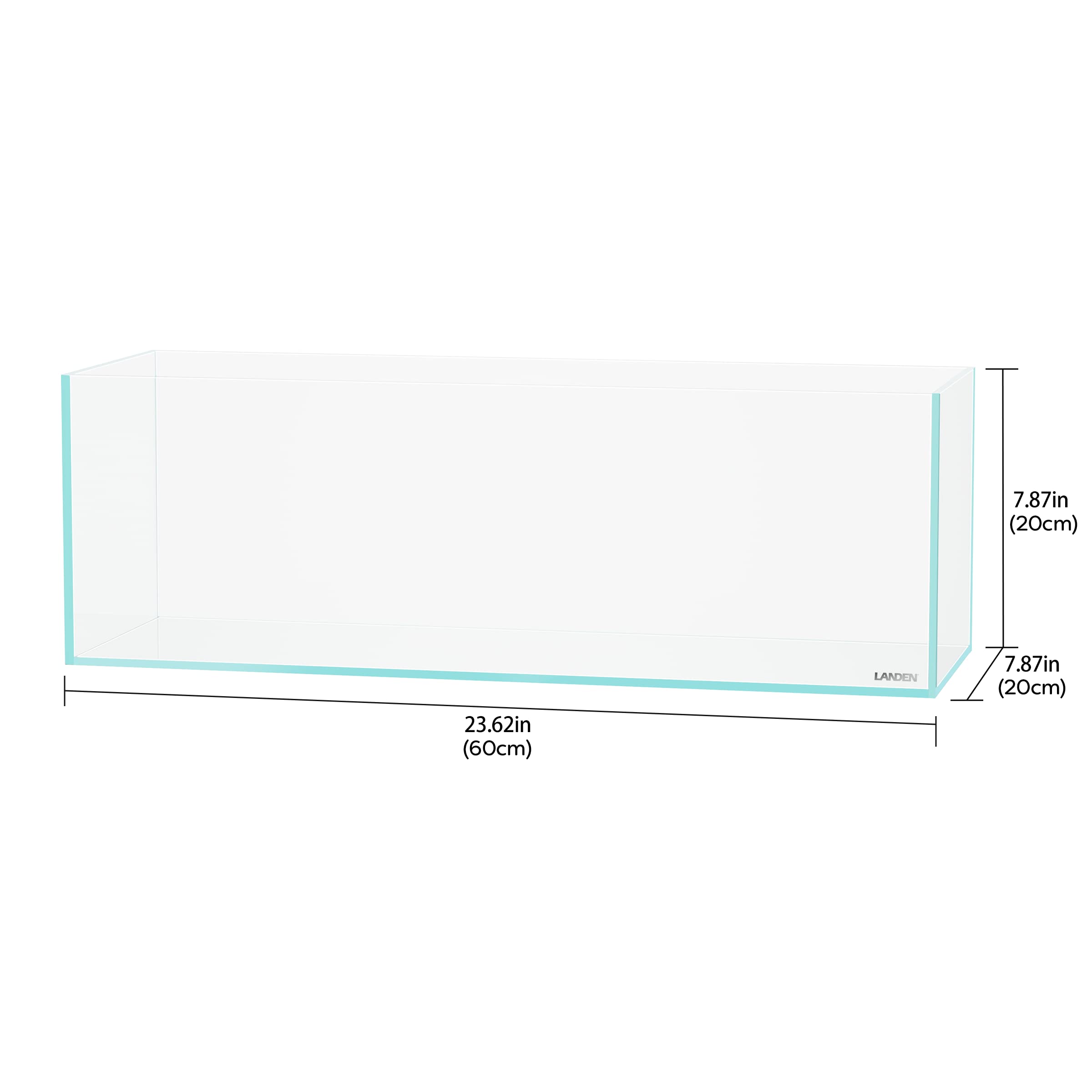 LANDEN 60L 5.8 Gal Rimless Low Iron Aquarium Long Fish Tank,Bookshelf Aquarium,W23.6  D7.87  H7.87 in(60x20x20cm) 5mm Thickness