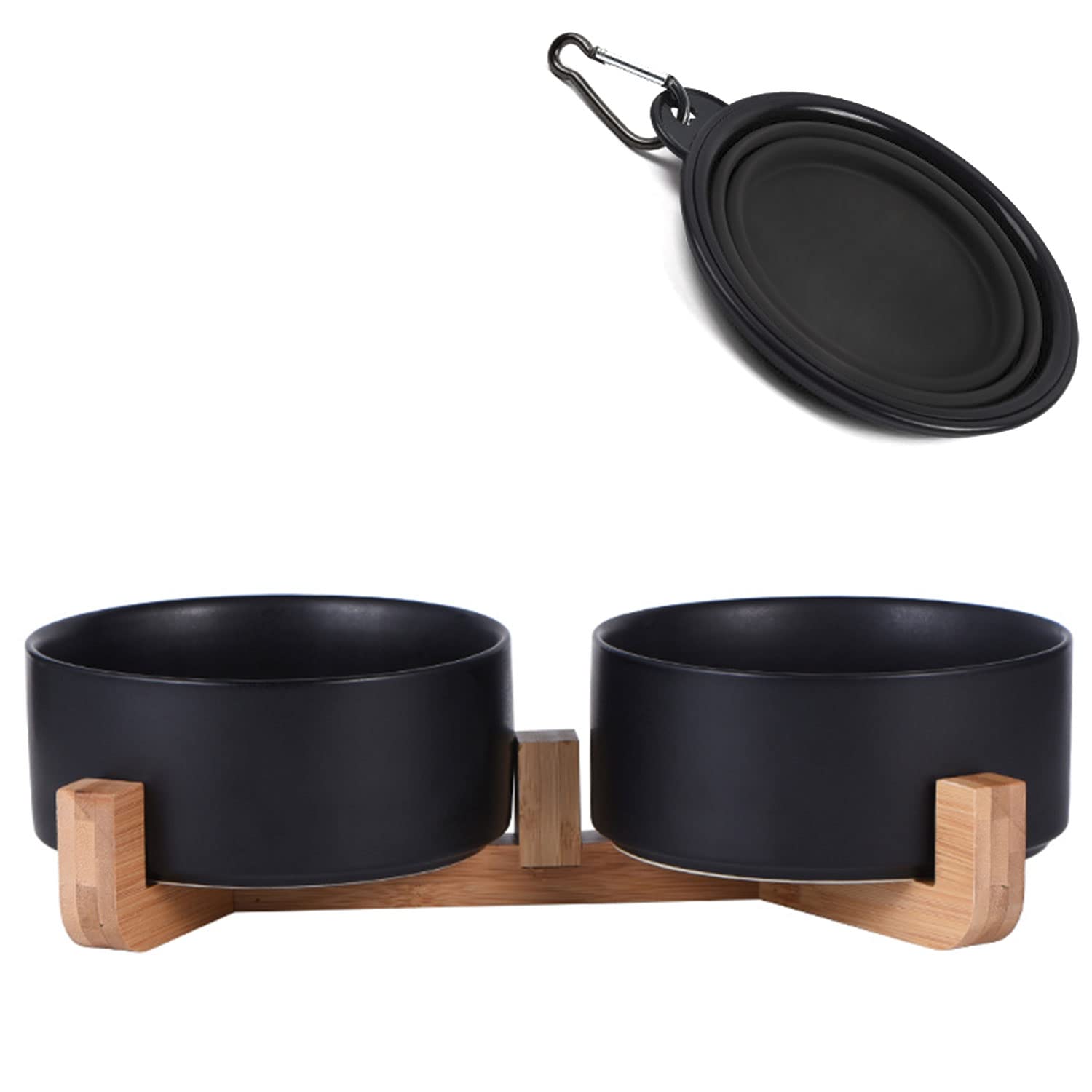 Petygooing Ceramic Dog Cat Bowls Set with Stand,Black Pet Food and Water Bowl,Small Dog Bowls Cute Modern Anti Slip Set of 2 Pet