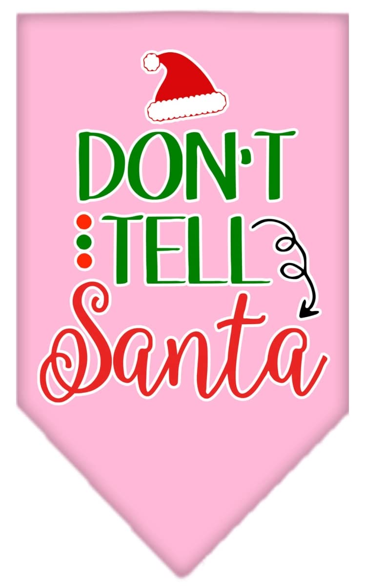 Christmas Pet and Dog Bandana Screen Printed, &quot;Don't Tell Santa&quot; Light Pink Large