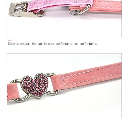 Chukchi Heart Bling Cat Collar With Safety Belt And Bell 8-11 Inches(Pink)