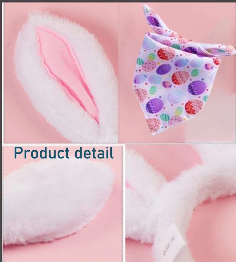 Aniac Easter Dog Headband And Egg Bandanas Set Plush Bunny Ears Costume For Small Medium Large Dog Pet Easter Costume Accessorie