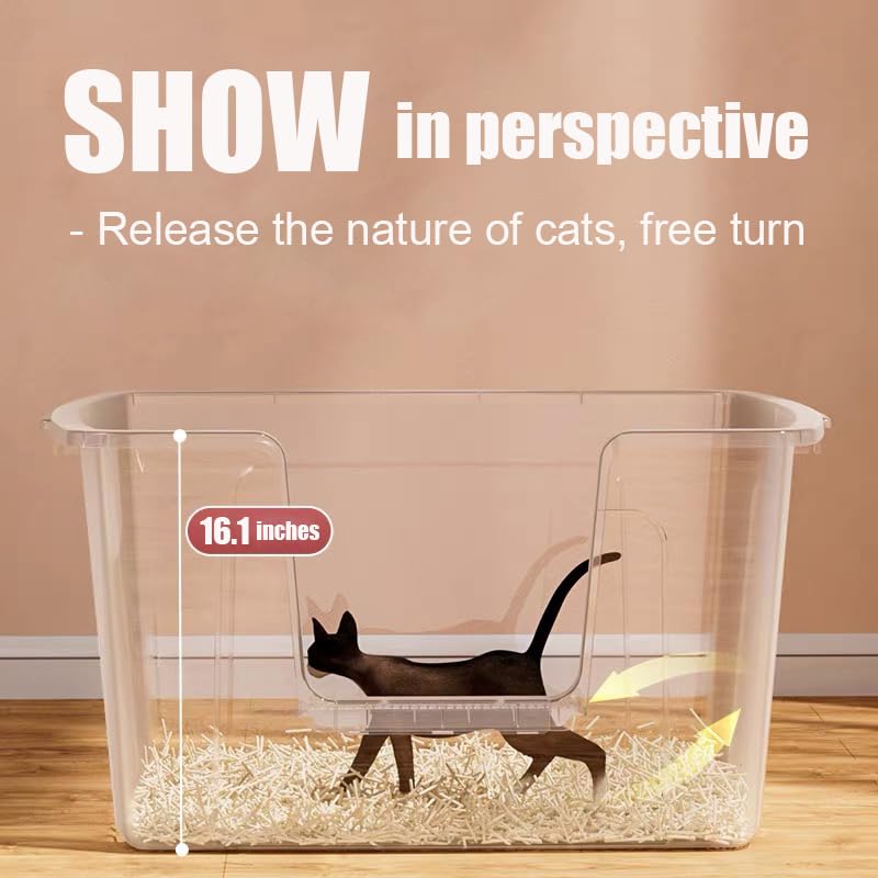 Vealind Largest Xxl Jumbo Cat Litter Box For Big Cats, 31''  21''  16'' Yellow Easy Clean Big Tall Extra Large Cat Litter Box Wi