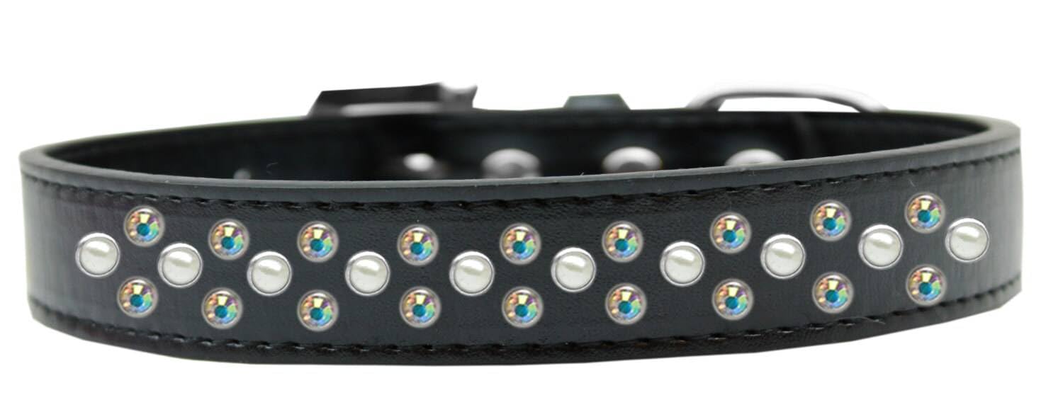 Dog, Puppy & Pet Fashion Collar, Pearl and Aurora Borealis Crystal Rimsets Sprinkles Black 18