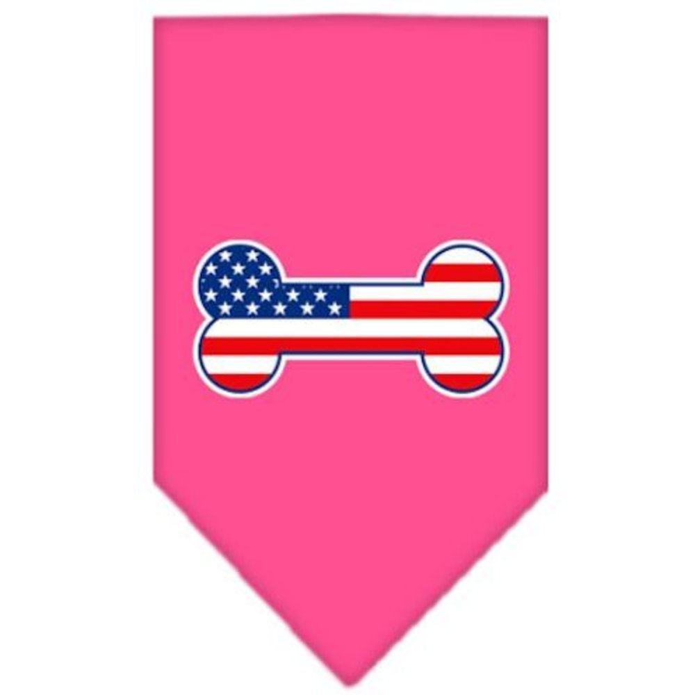Pet and Dog Bandana Screen Printed, &quot;Bone Shaped American Flag&quot; Bright Pink Large