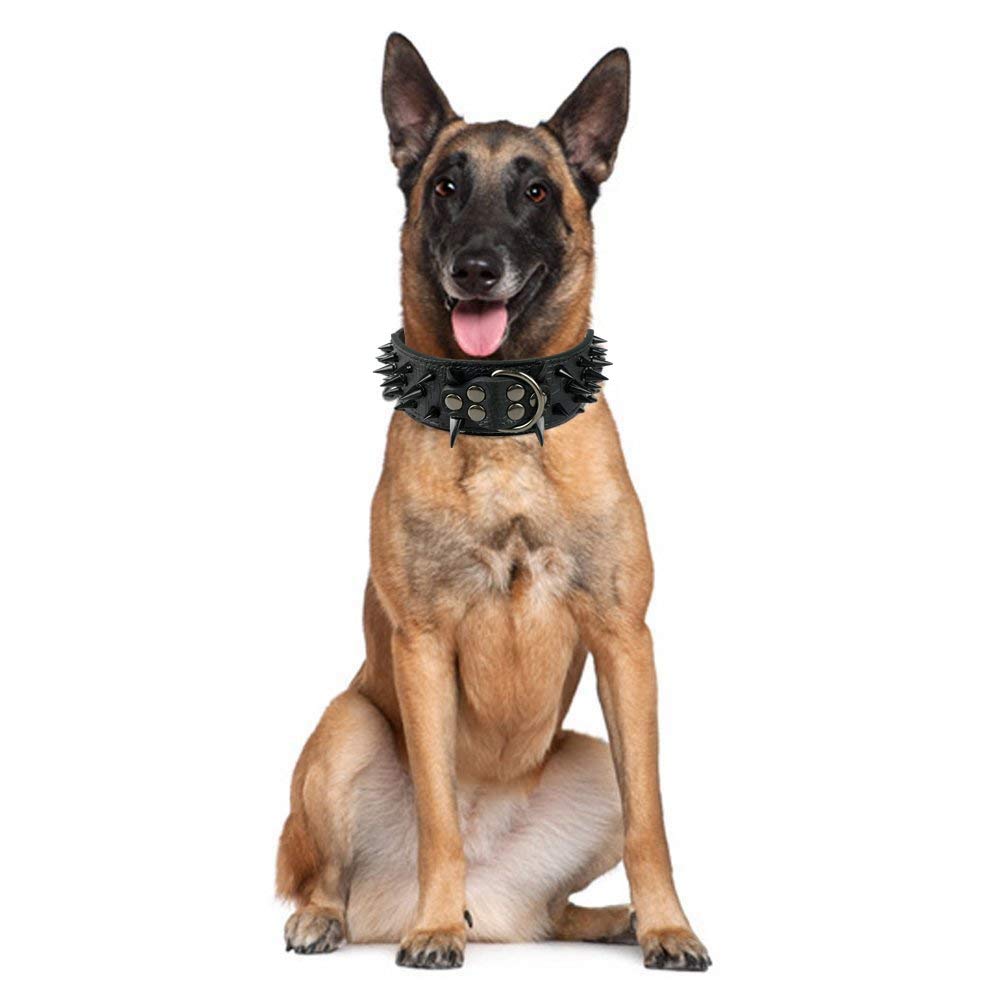 Serijoars Spiked Studded Dog Collar, Pu Leather Dog Collar, Adjustable Pet Collars For Medium Or Large Breed Pet (M, Gold Brown3