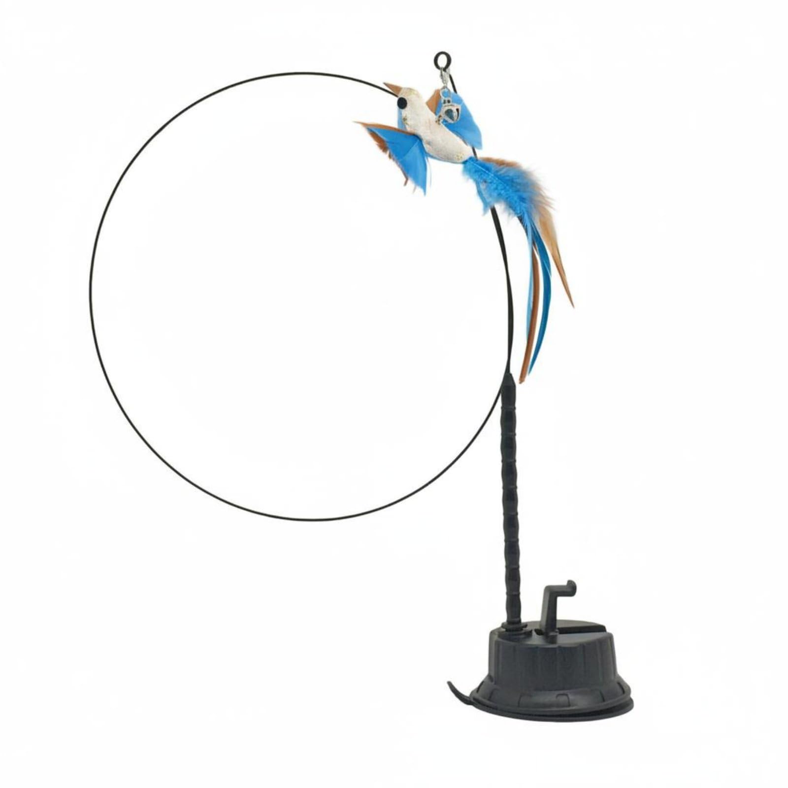Heavenglow Replaceable Heads Suction Cup Cat Toy Natural Feathers Cat Teaser Wand For Indoor Cats, Kittens, Pvc Rod Blue Tit