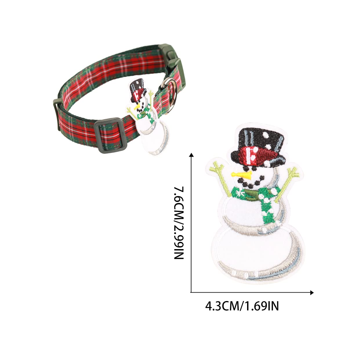 Christmas Winter Holiday Dog Collars With Cute Snowman Decor,Red And Green Plaid Buffalo Pattern,Adjustable For Medium Large Dog