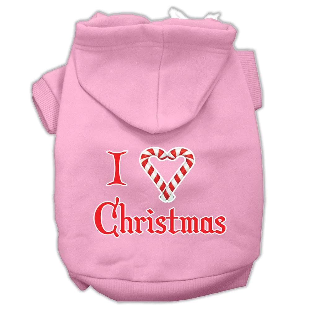 Mirage Pet Products I Heart Christmas Screen Print Pet Hoodies, Small, Bright Pink