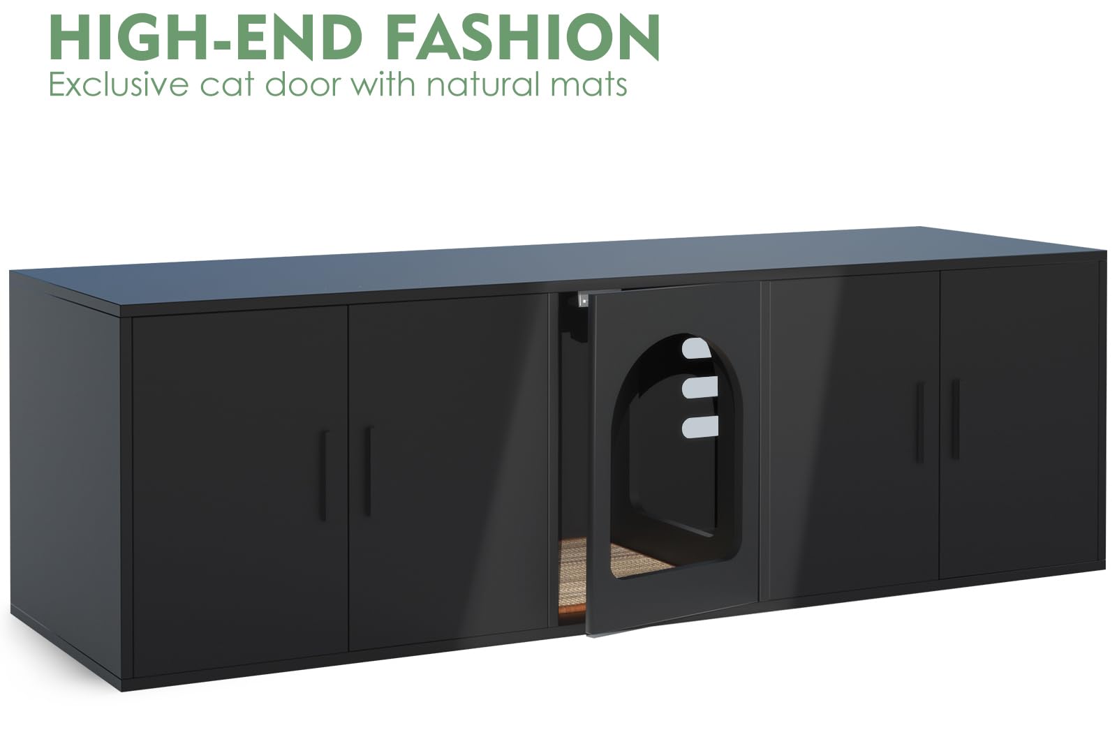 Amunrbrek Litter Box Enclosure for 2 Cats, Cat Litter Box Enclosure Furniture with Double Room, Wooden Litter Box Furniture with