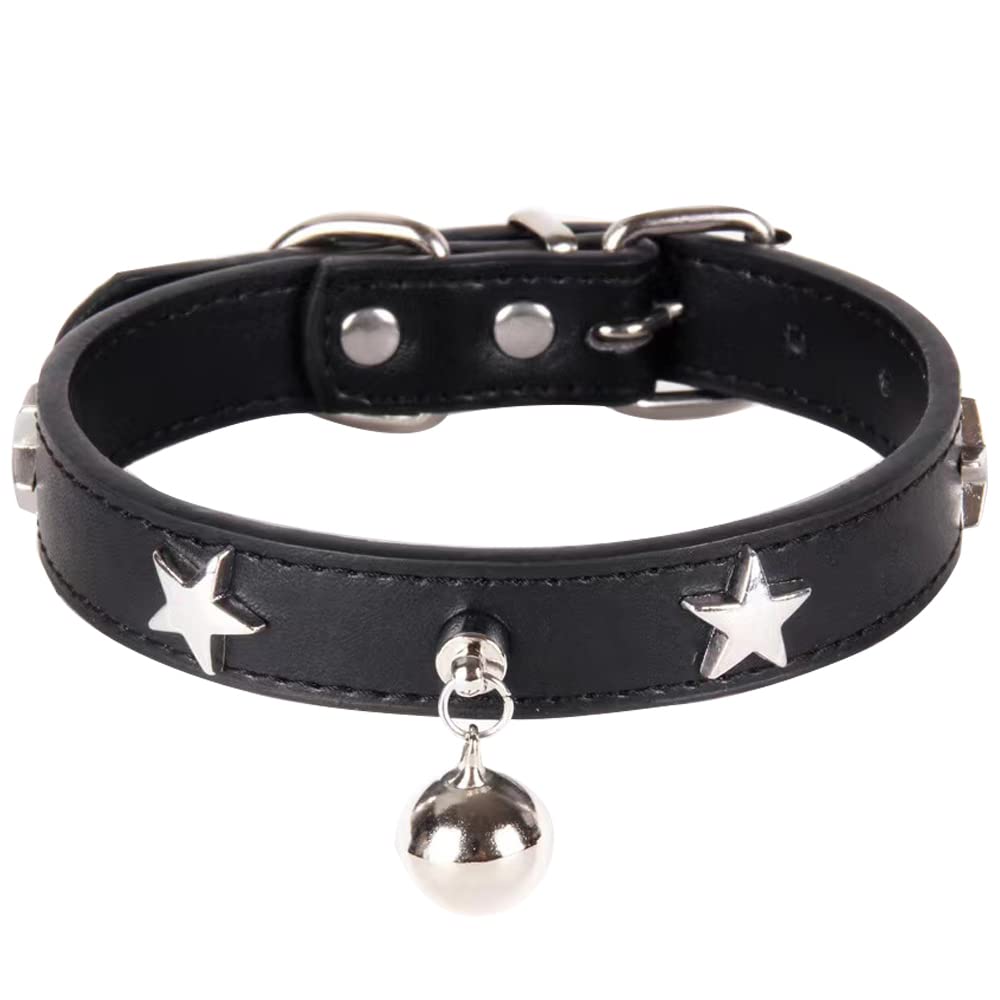Dog Collar With Star Studs And Bell, Dog Necklace For Puppy Small Medium Large Dog Cat Collar Pet Collar Boy Girls Dog (S: 10-13