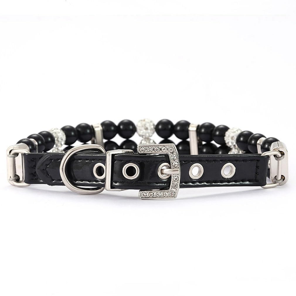 Black Pearl Dog Collar Xs, Fancy Crystal Bling Pearl Cat Collar Rhinestone Luxury Beaded Puppy Necklace Diamond Girl Pet Jewelry