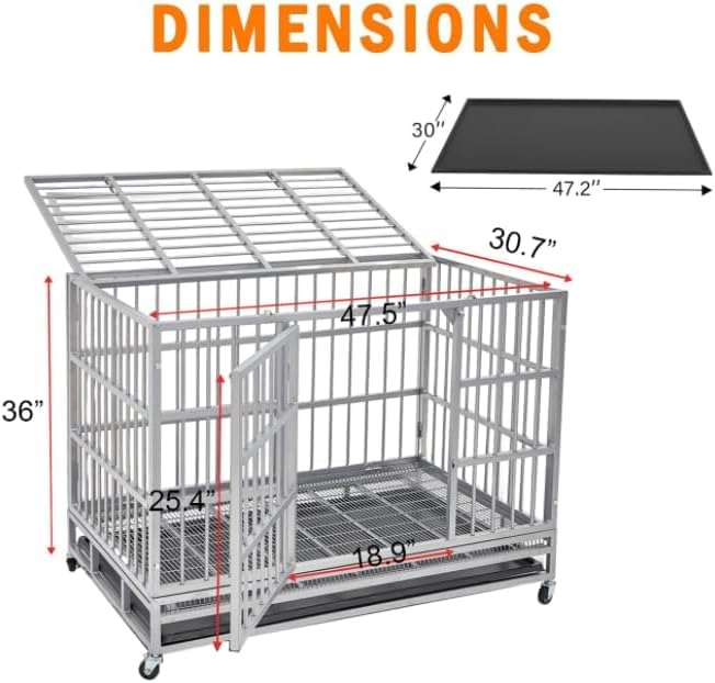 Kokotangs 54/48/42/38 Inch Heavy Duty Dog Crate Cage With Wheels, Indestructible And Escape Proof Steel Kennel Indoor For High A