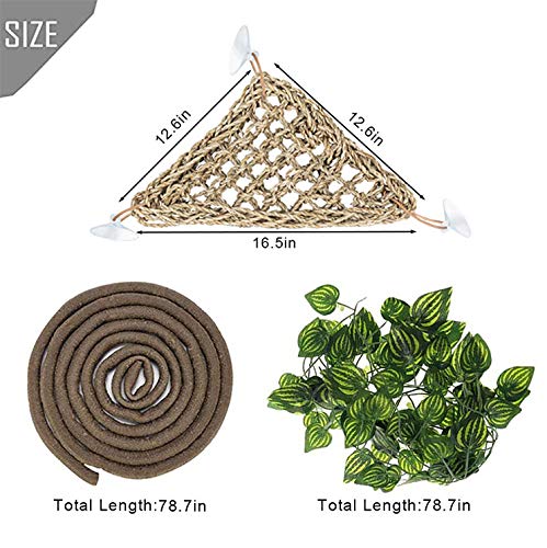 PINVNBY Bearded Dragon Tank Accessories,Lizard Habitat Hammock Reptile Natural Coconut Shell Cave Jungle Climber Bendable Vines