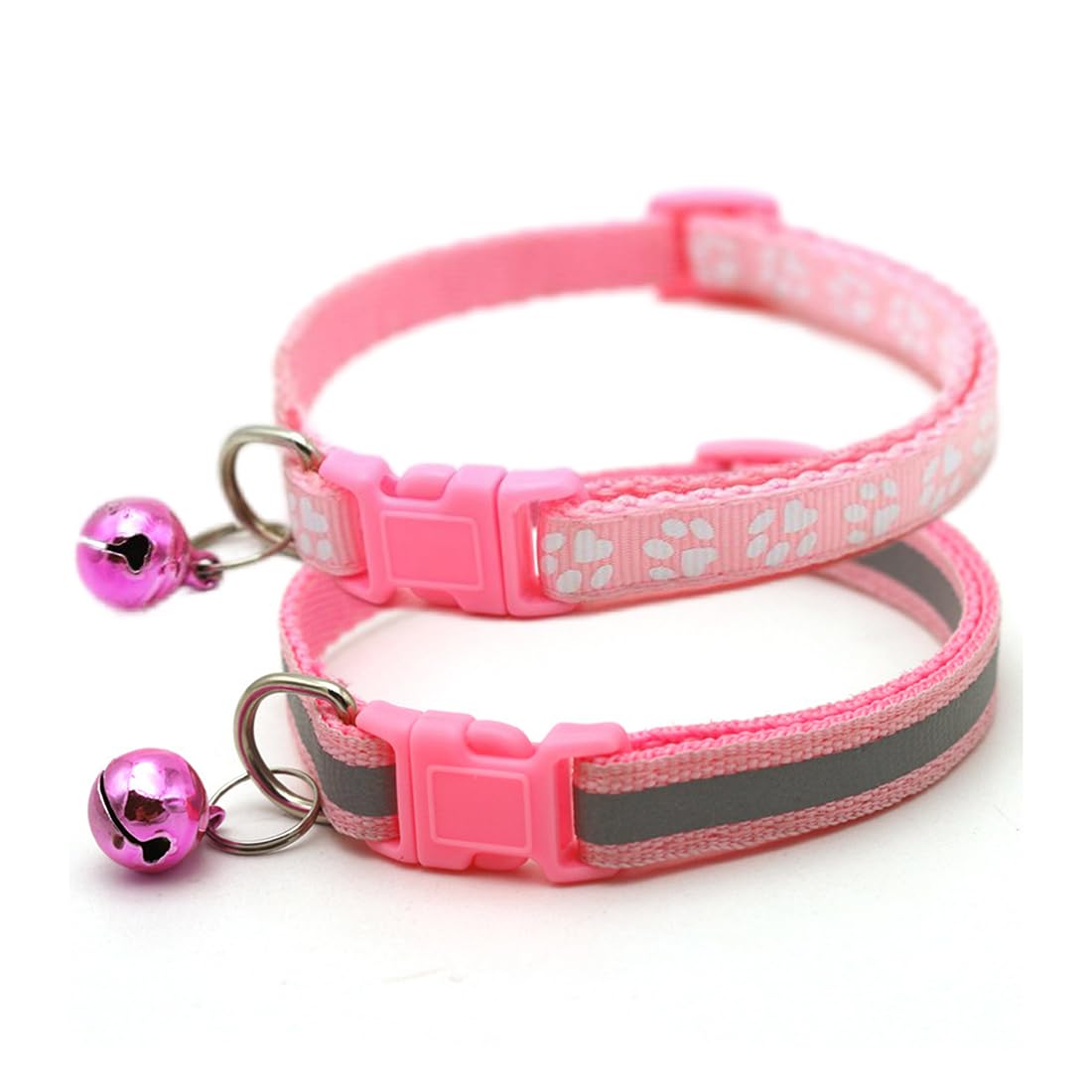 Pink Dog Collar With Bell, 2-Pack Basic & Reflective Cat Collars With Bells For Xxs Xs Small Tiny Pet Dogs Female Kitten Girls A