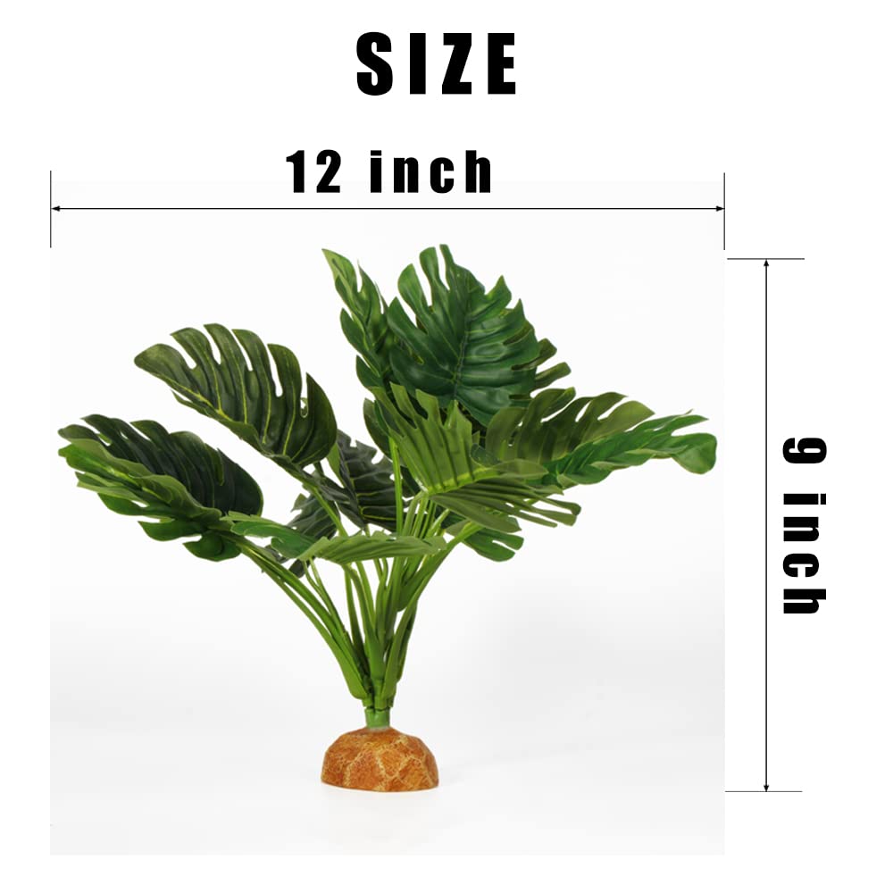 WOLEDOE Fake Monstera Plants, Reptile Terrarium Decor, Bearded Dragon Tank Accessories fit Crested Gecko Leopard Lizard Chameleo