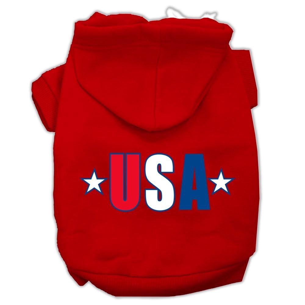 Pet Dog & Cat Hoodie Screen Printed, 'Usa Star' Red Xs (0-3 Lbs.)