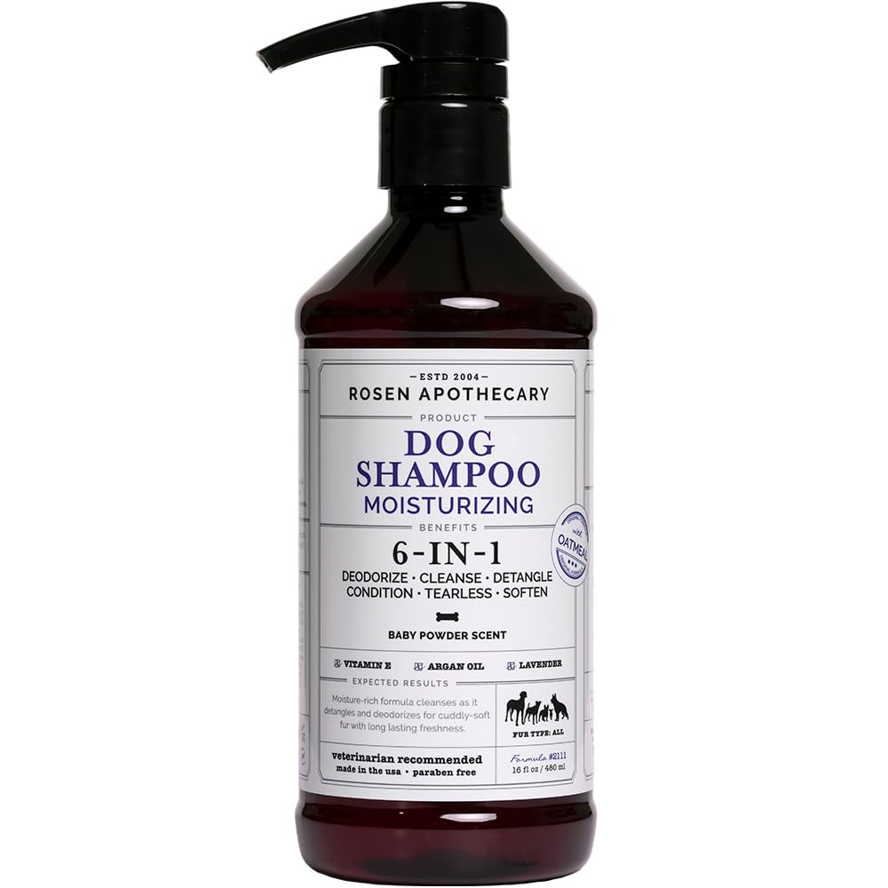 Rosen Apothecary 6-In-1 Moisturizing Dog Shampoo, Made With Naturally Derived Ingredients To Cleanse, Soothe, Deodorize, And Soften The Skin And Coat 480Ml