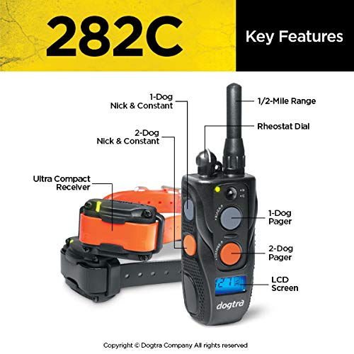 Dogtra 282C Remote Training E-Collar For 2 Dogs - 1/2 Mile Range, Waterproof, Electric Dog Collar For Obedience Training Of Smal